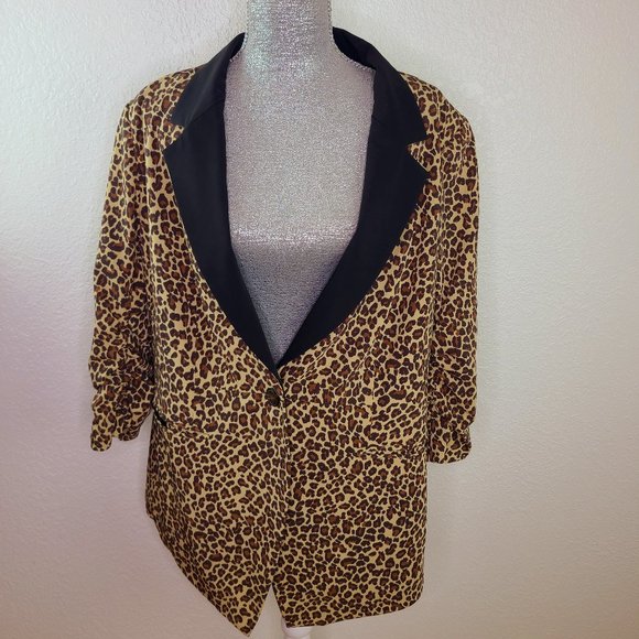Rachel Zoe Leopard Print Tuxedo Blazer Plus Size 1X - Picture 2 of 9